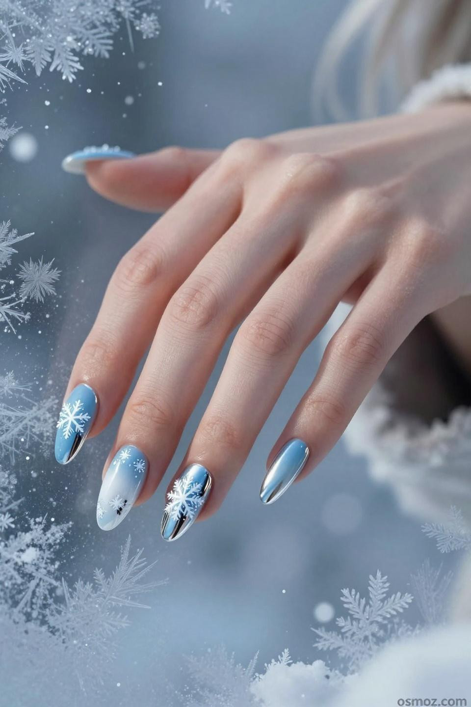 Winter Nails Blue And White gradient showcasing pristine frost transition and crystalline beauty