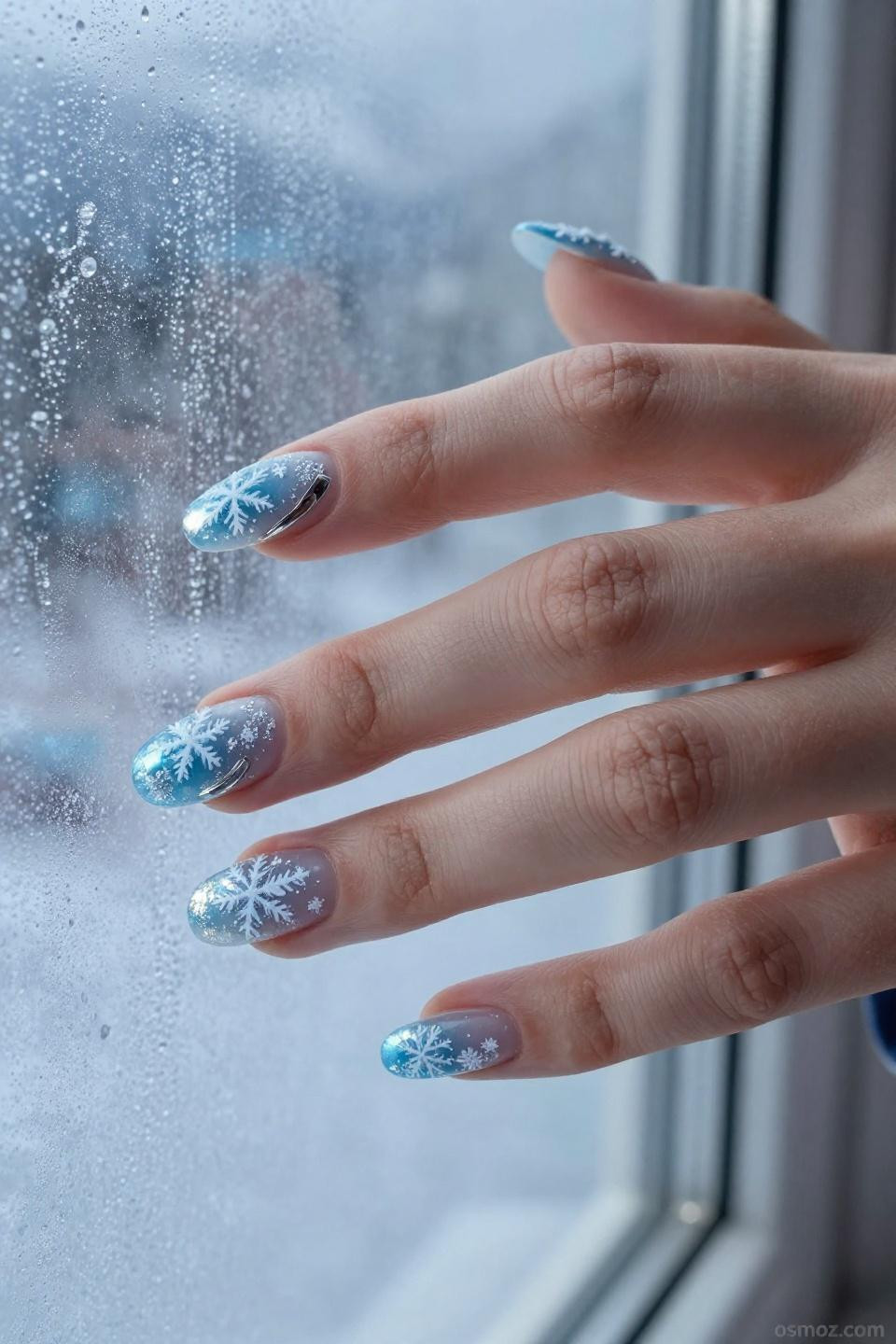 Blue Christmas Nails Winter Snowflake Designs with crystalline precision and holiday sophistication