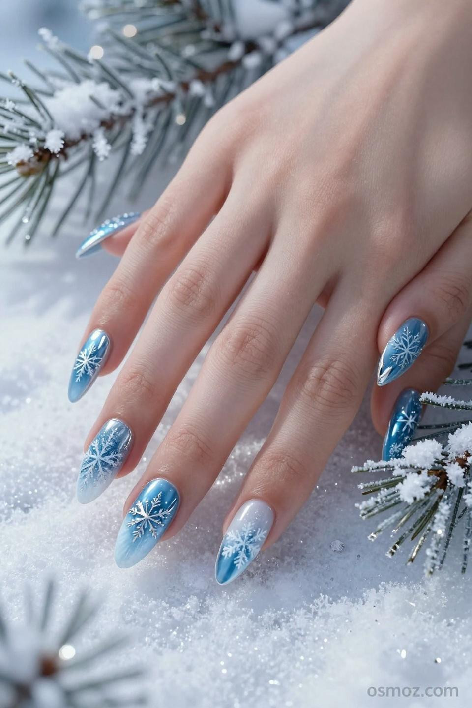 Winter Nails Blue And White featuring soft color harmony with delicate frost patterns