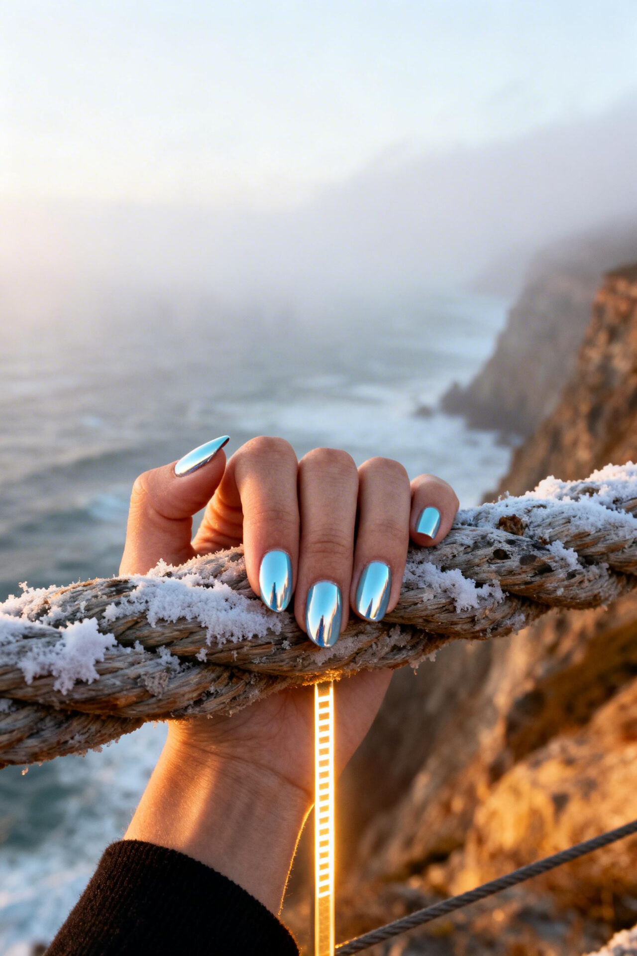 Light Blue Cat Eye Nails - chrome almond
