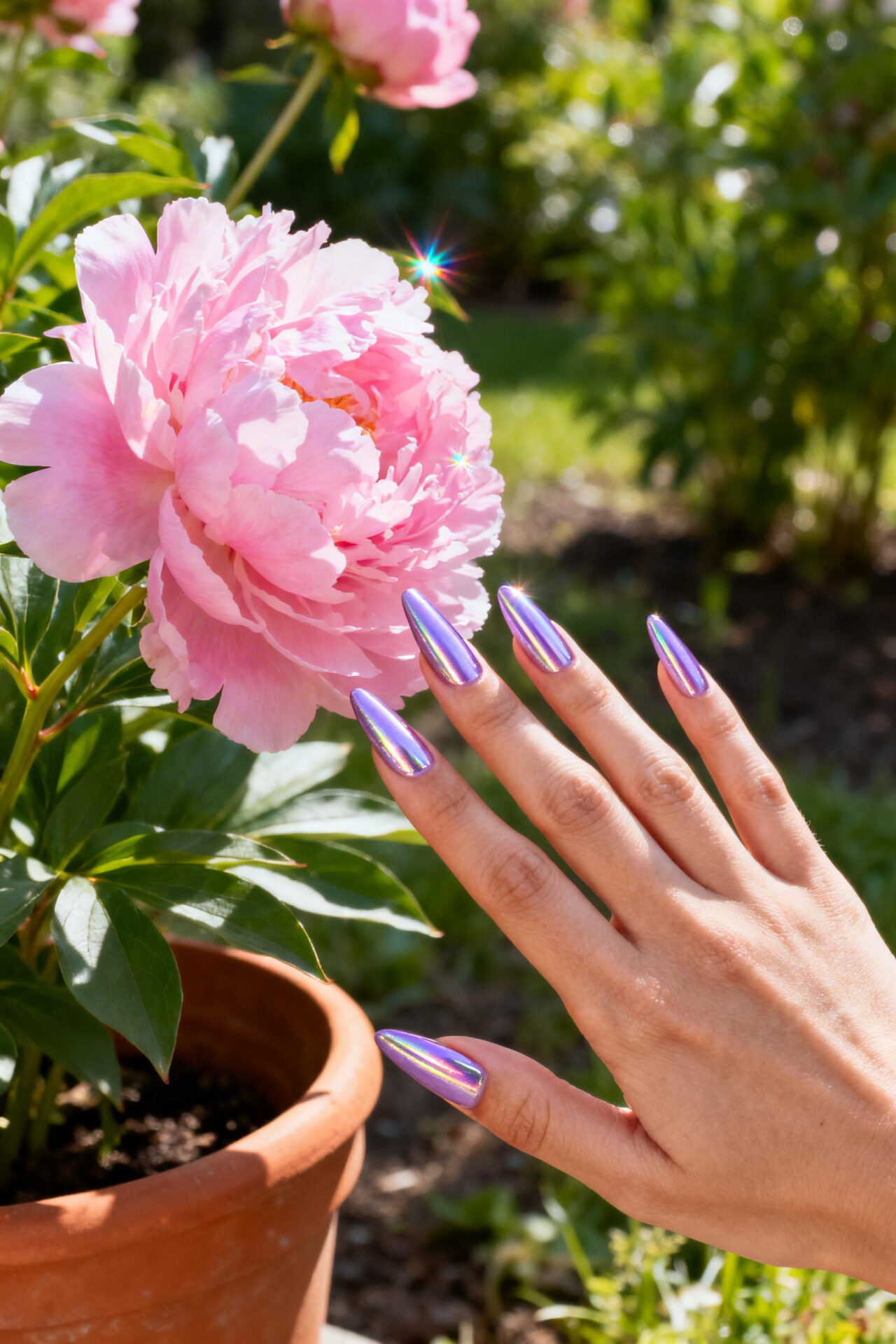 Light Blue Cat Eye Nails - chrome stiletto