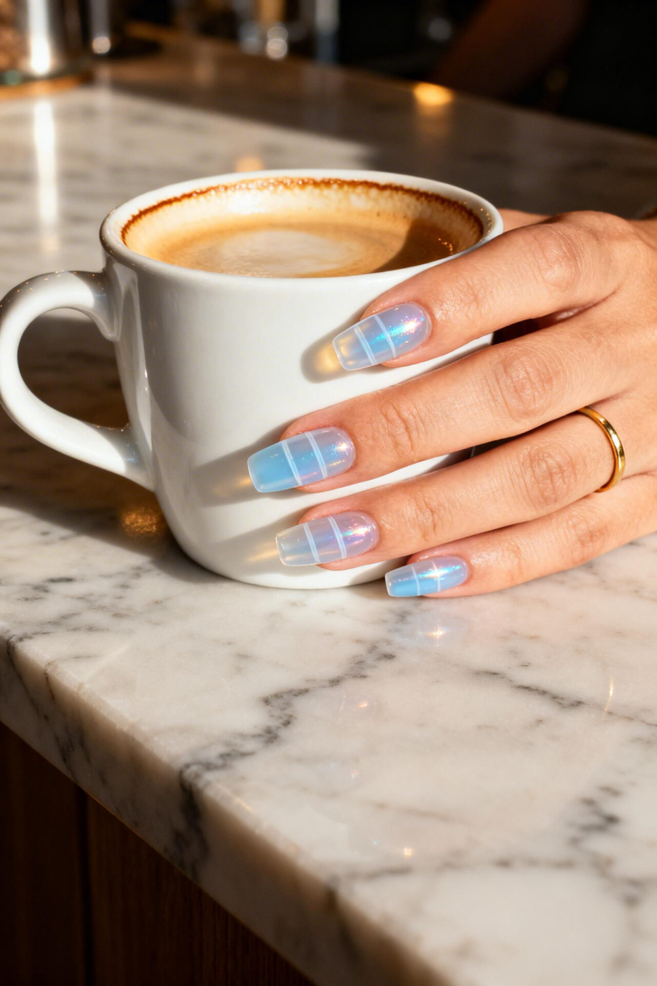 Light Blue Cat Eye Nails - coffin short