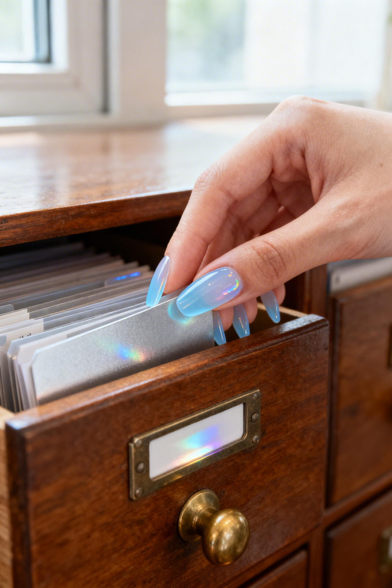 Light Blue Cat Eye Nails - jelly coffin