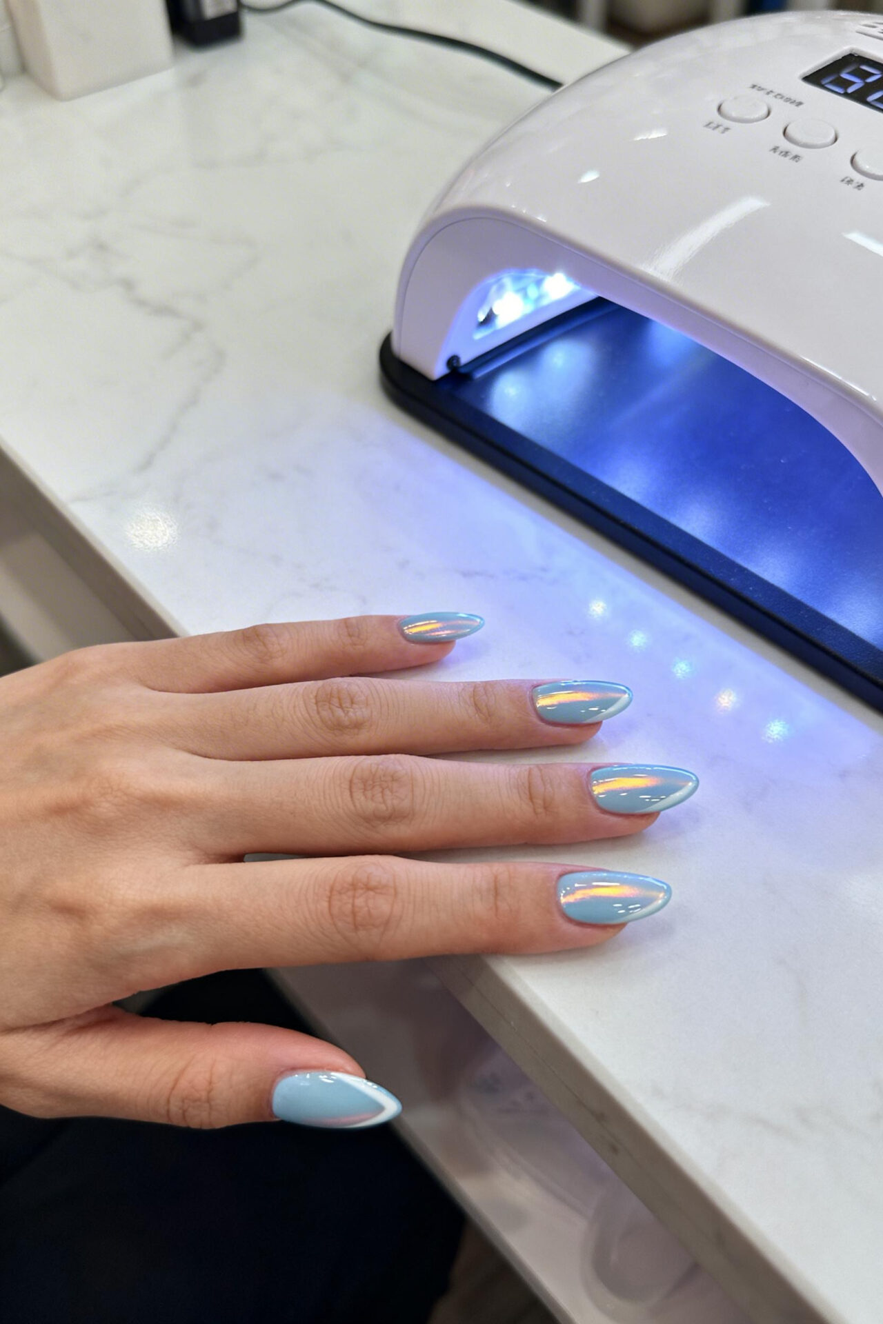 Light Blue Cat Eye Nails - oval gloss