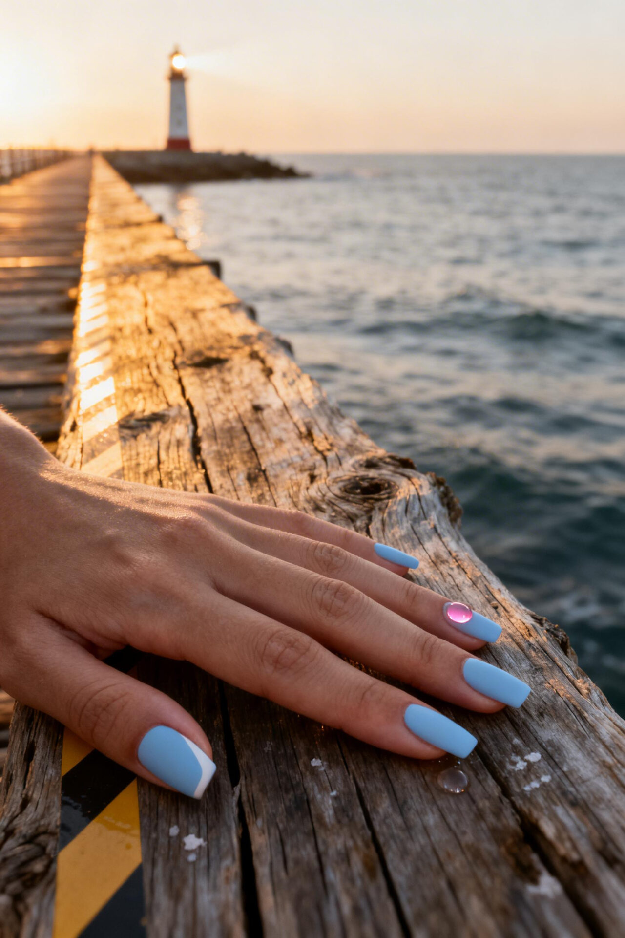 Light Blue Cat Eye Nails - pastel square