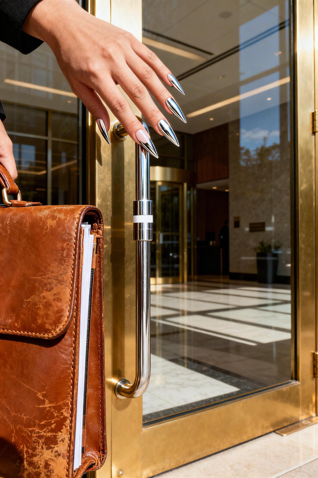 Light Pink Cat Eye Nails stiletto chrome