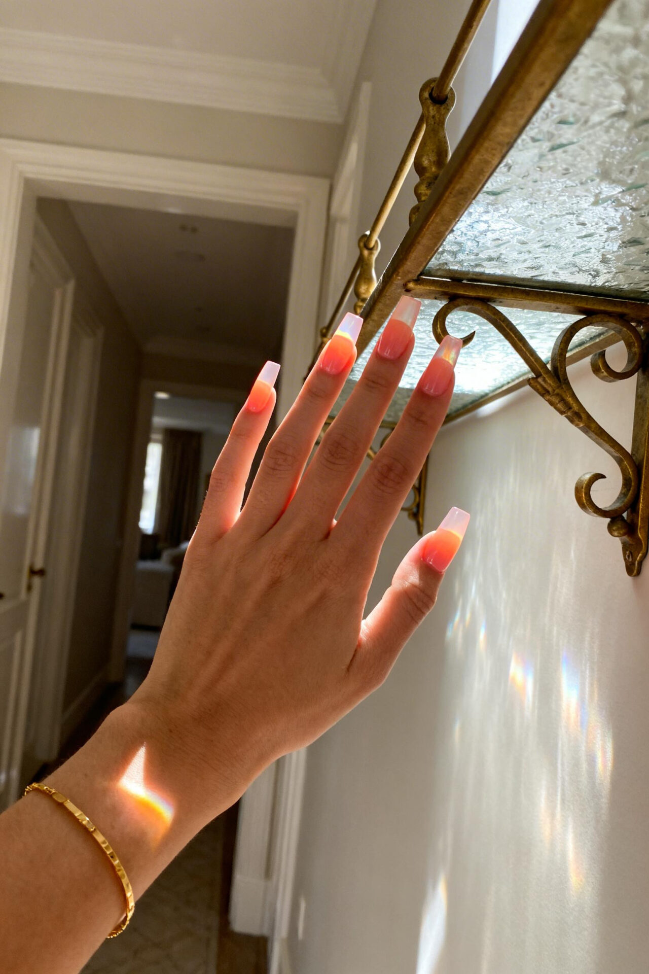 Long Square Acrylic Nails - coral jelly elegant