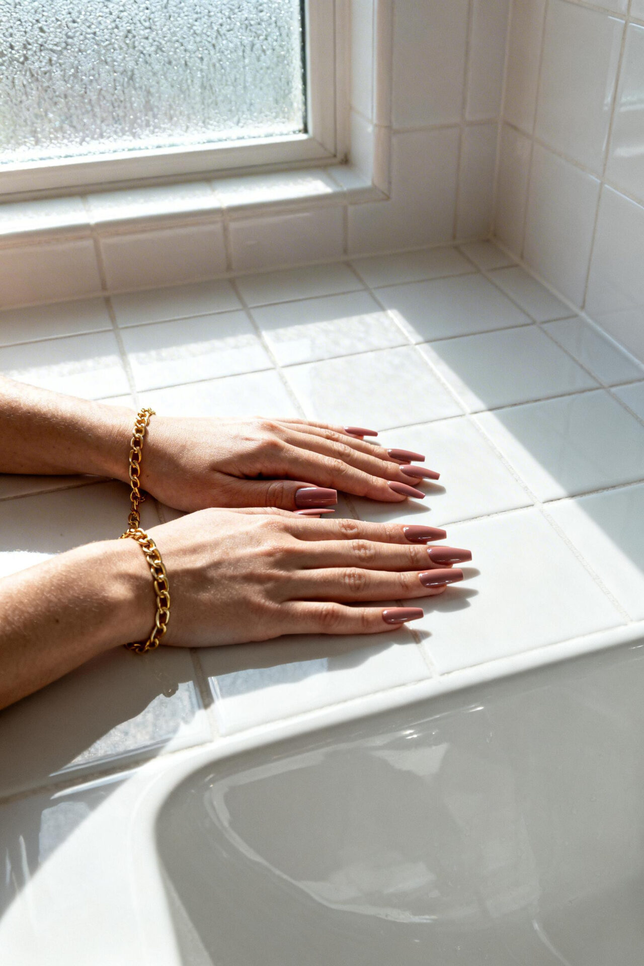 Long Square Acrylic Nails - dusty rose elegant