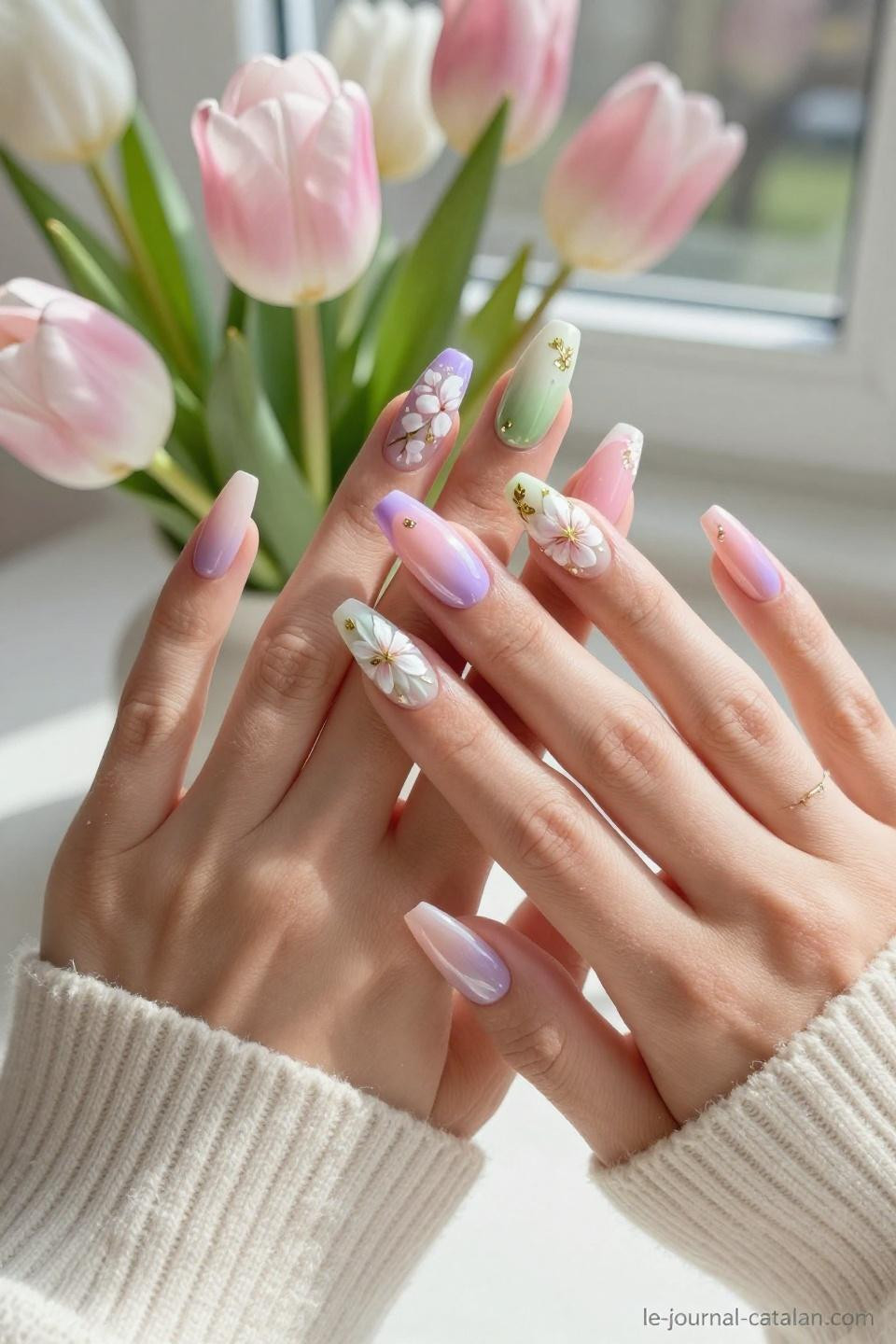 March Dip Nails Ideas tulip-inspired spring nail designs