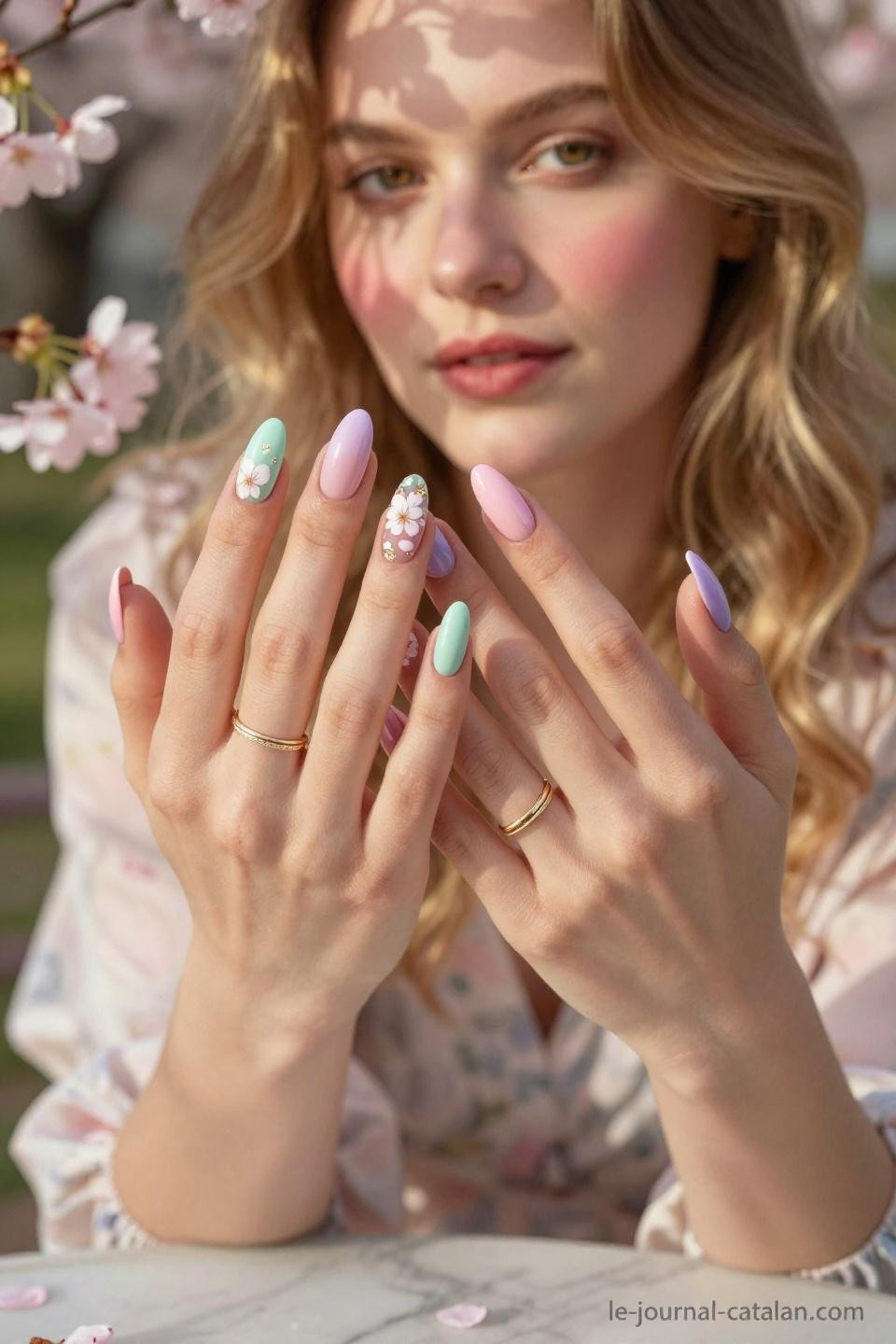 Cute Nails For March French garden romantic nail art