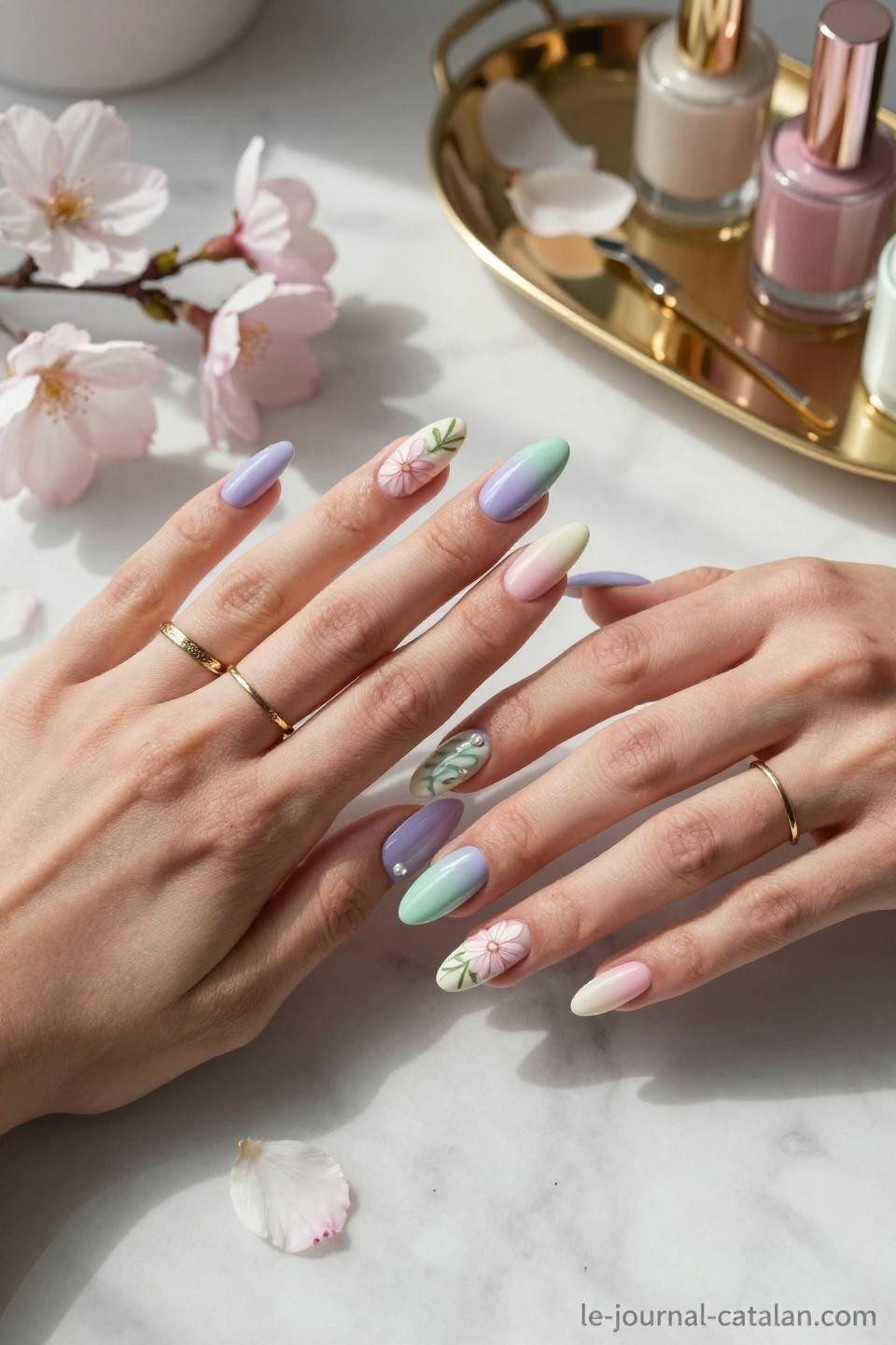 Cute March Nails daffodil yellow spring nail art