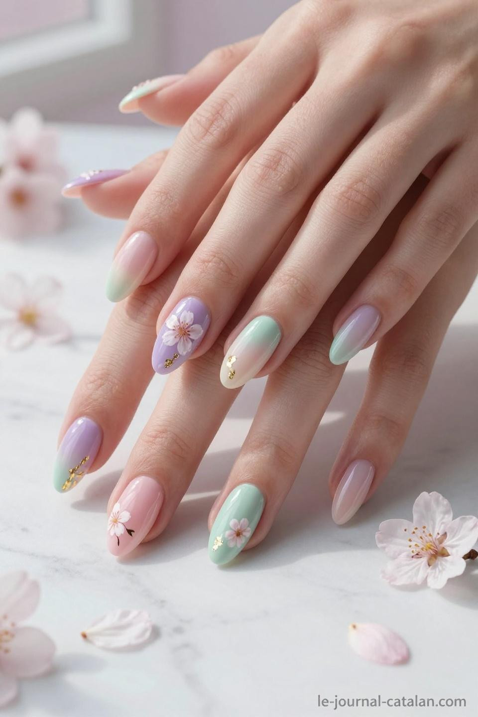 Spring nail ideas almond with March pastel palette and unique floral designs