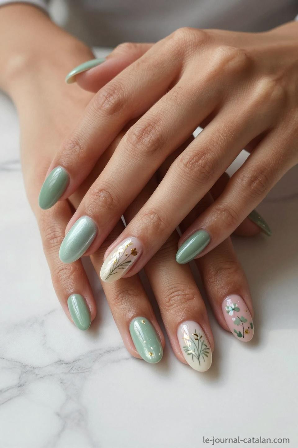 march nails ideas mint lavender gradient on Mexican hands with marble