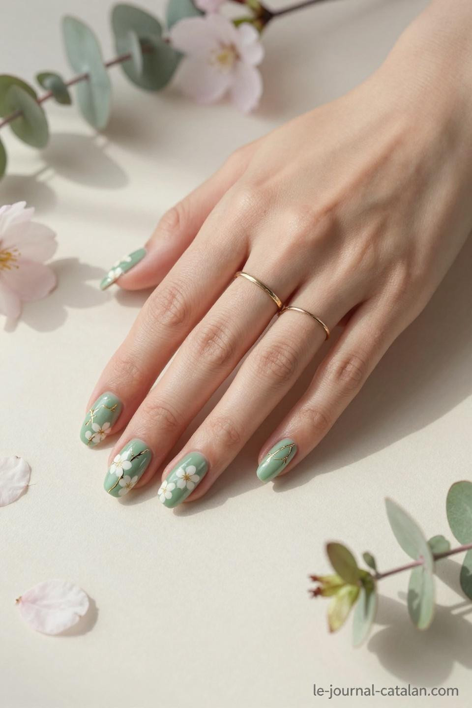 march nails ideas botanical line art on Japanese hands