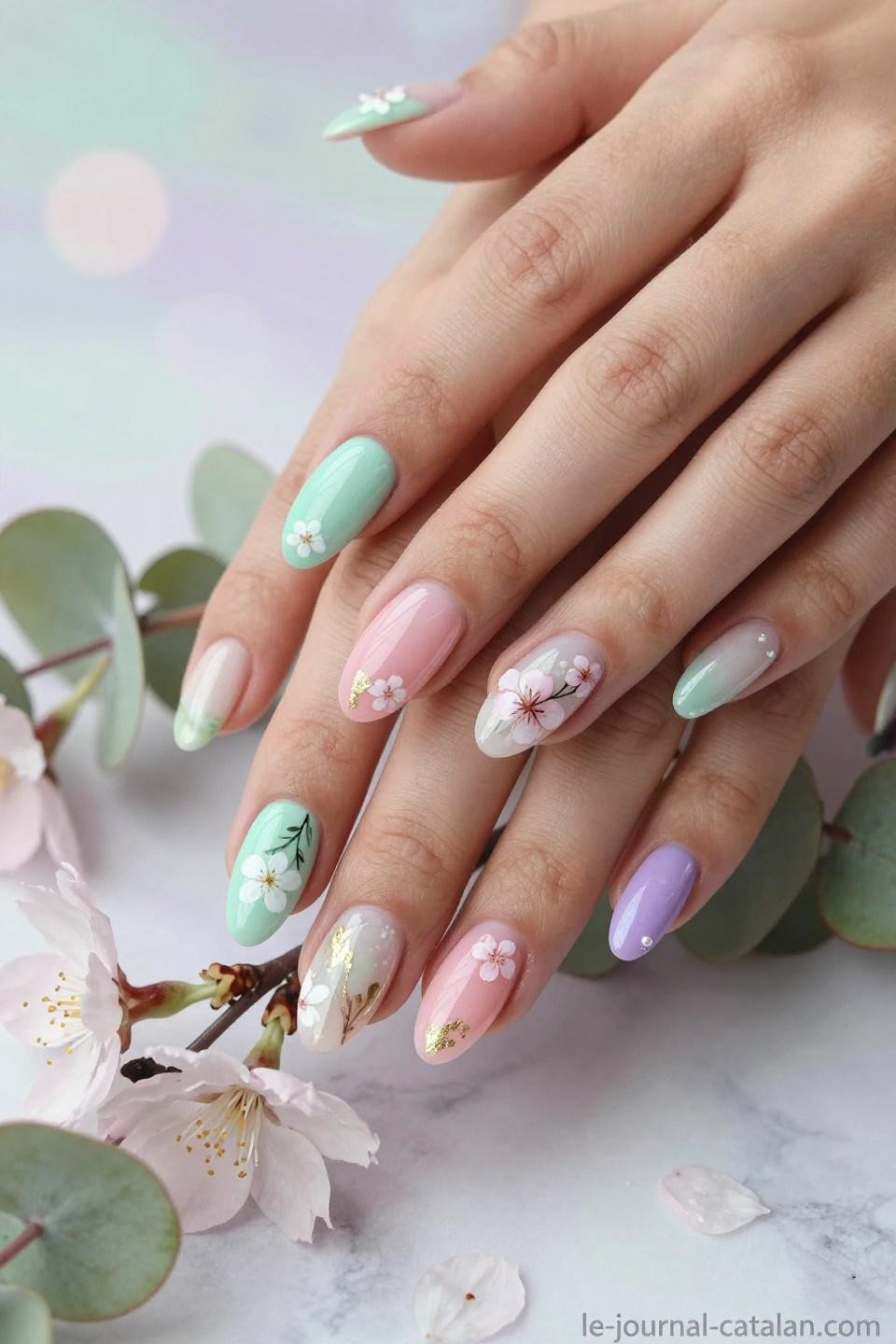 March nails featuring botanical spring inspiration