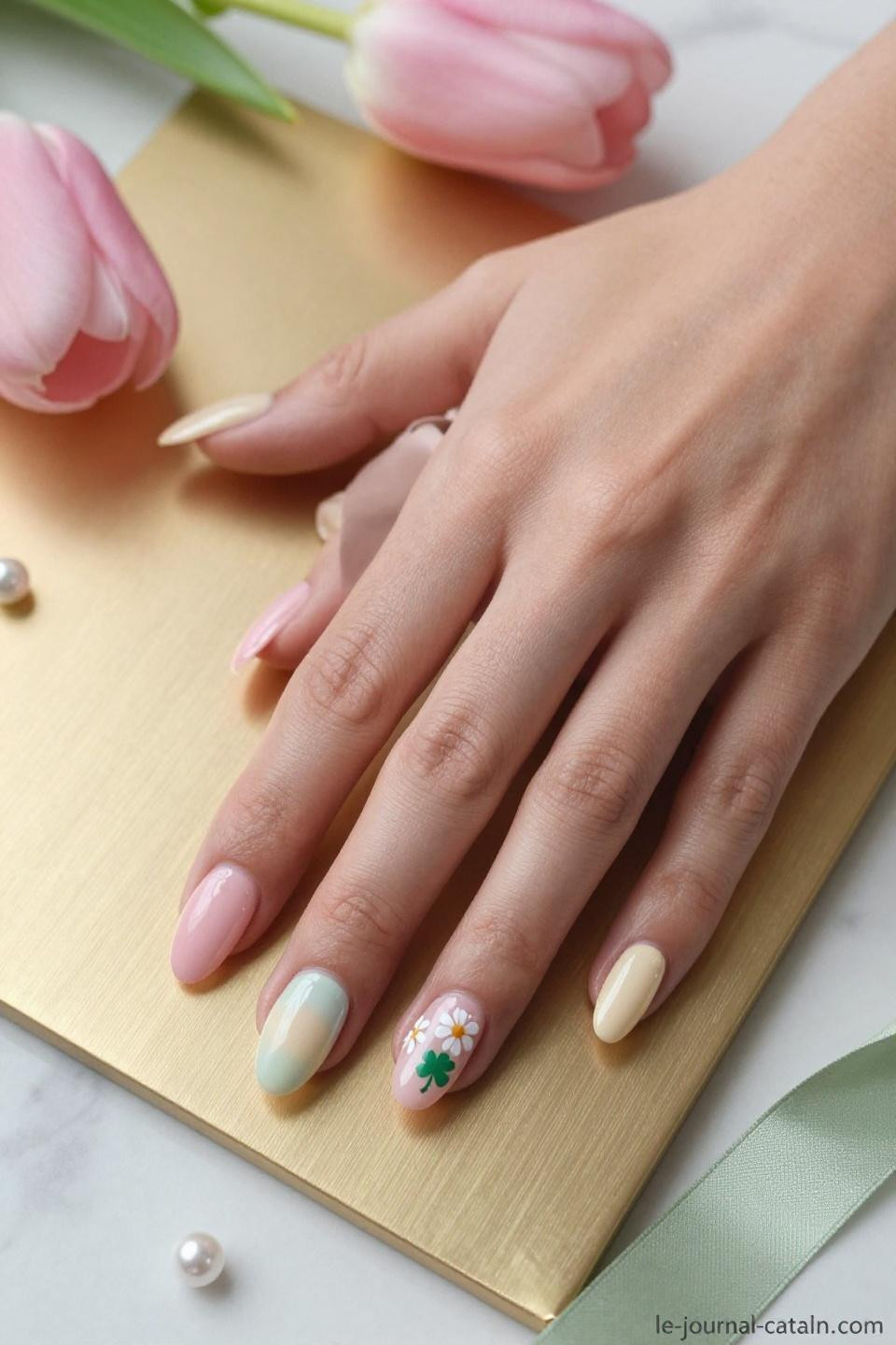 St Pattys Nails Simple with understated shamrock accents