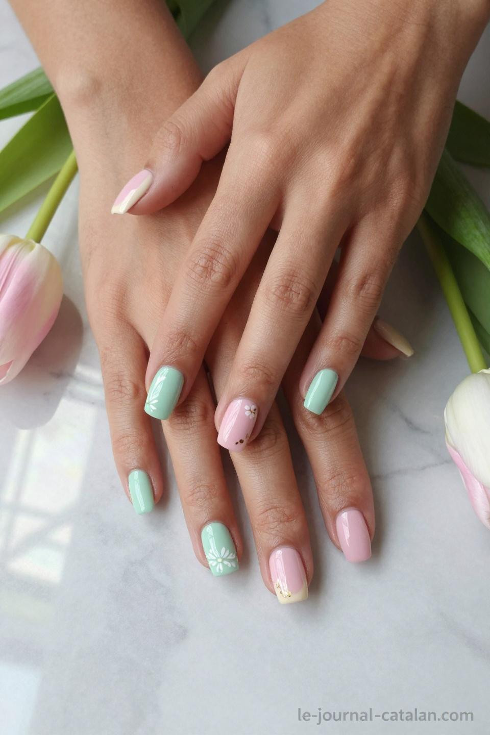 March spring nails with clean minimalist aesthetic