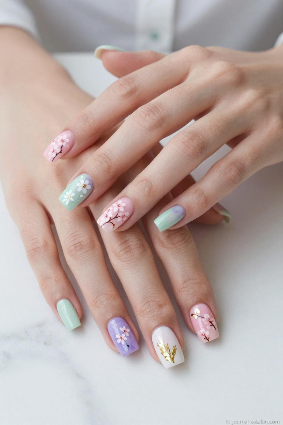 March Nails Spring Gel featuring negative space and geometric patterns