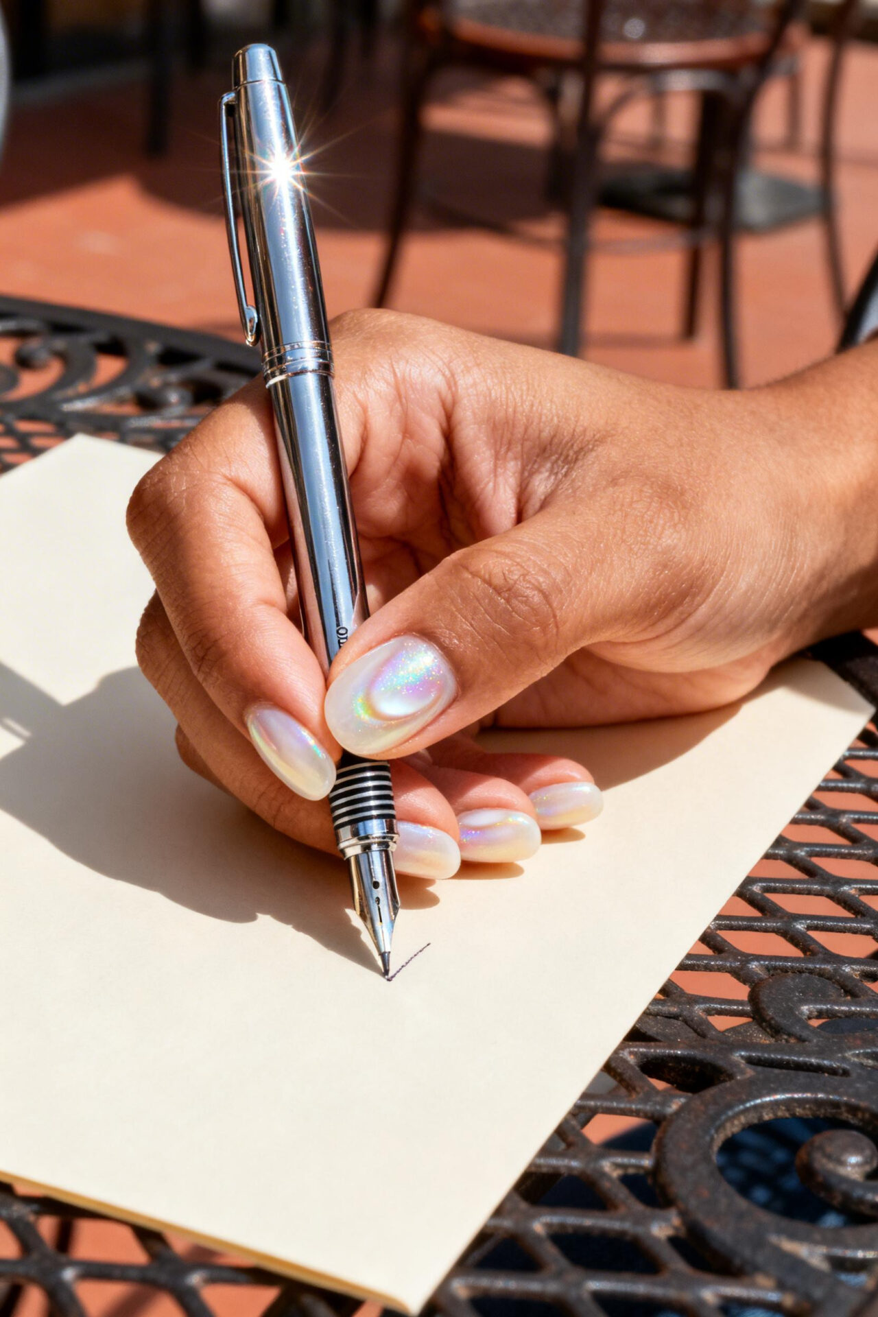 Neutral Cat Eye Nails - milky opalescent round
