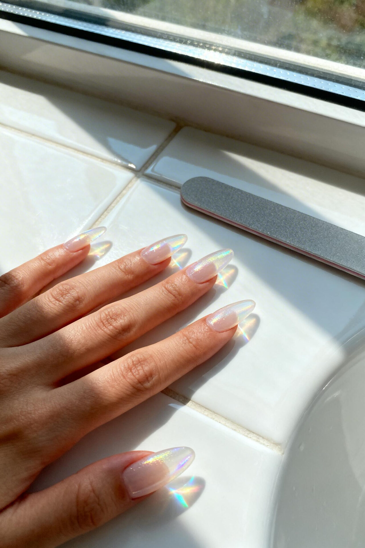 Milk pink nails translucent