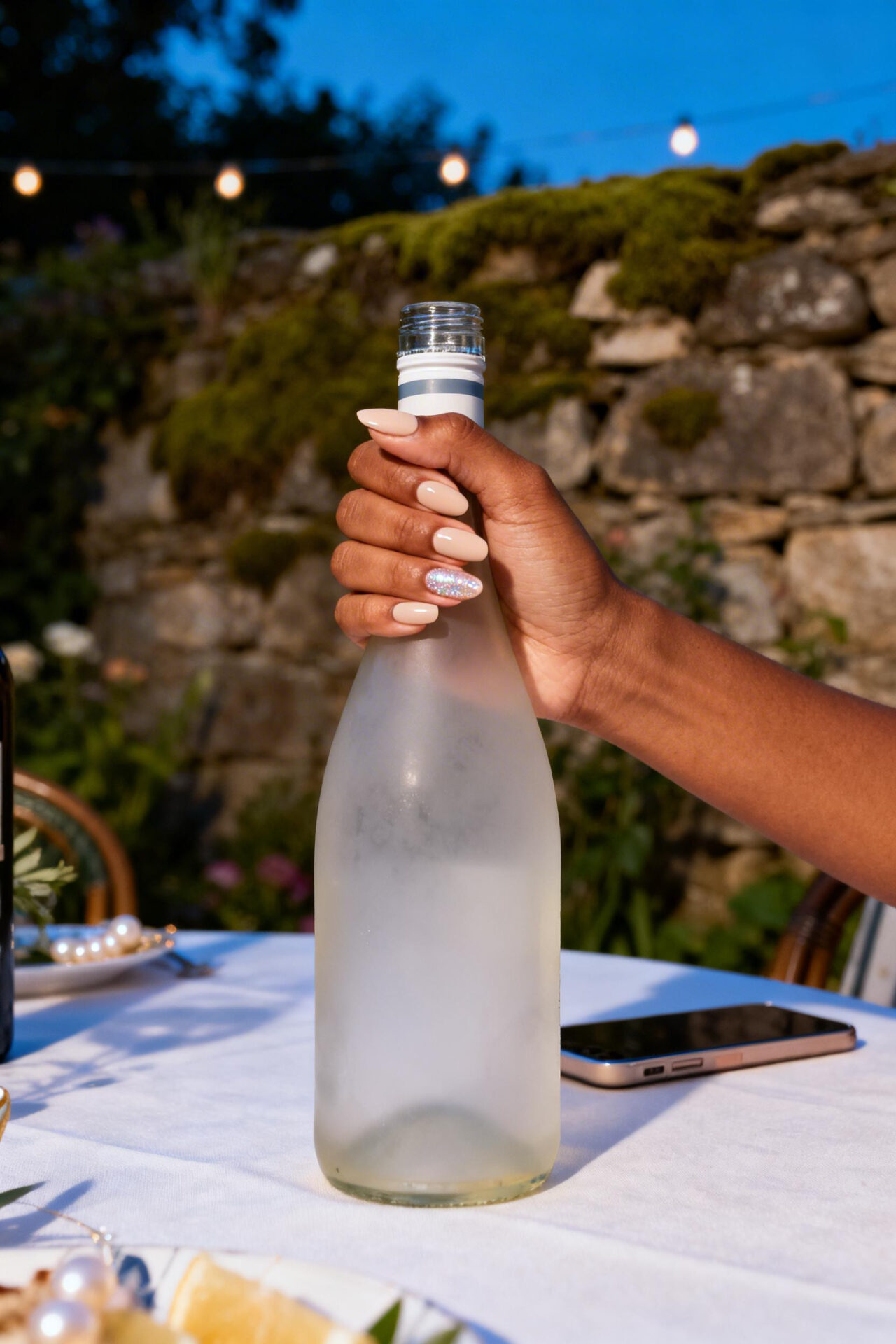 Neutral Cat Eye Nails - milky beige almond