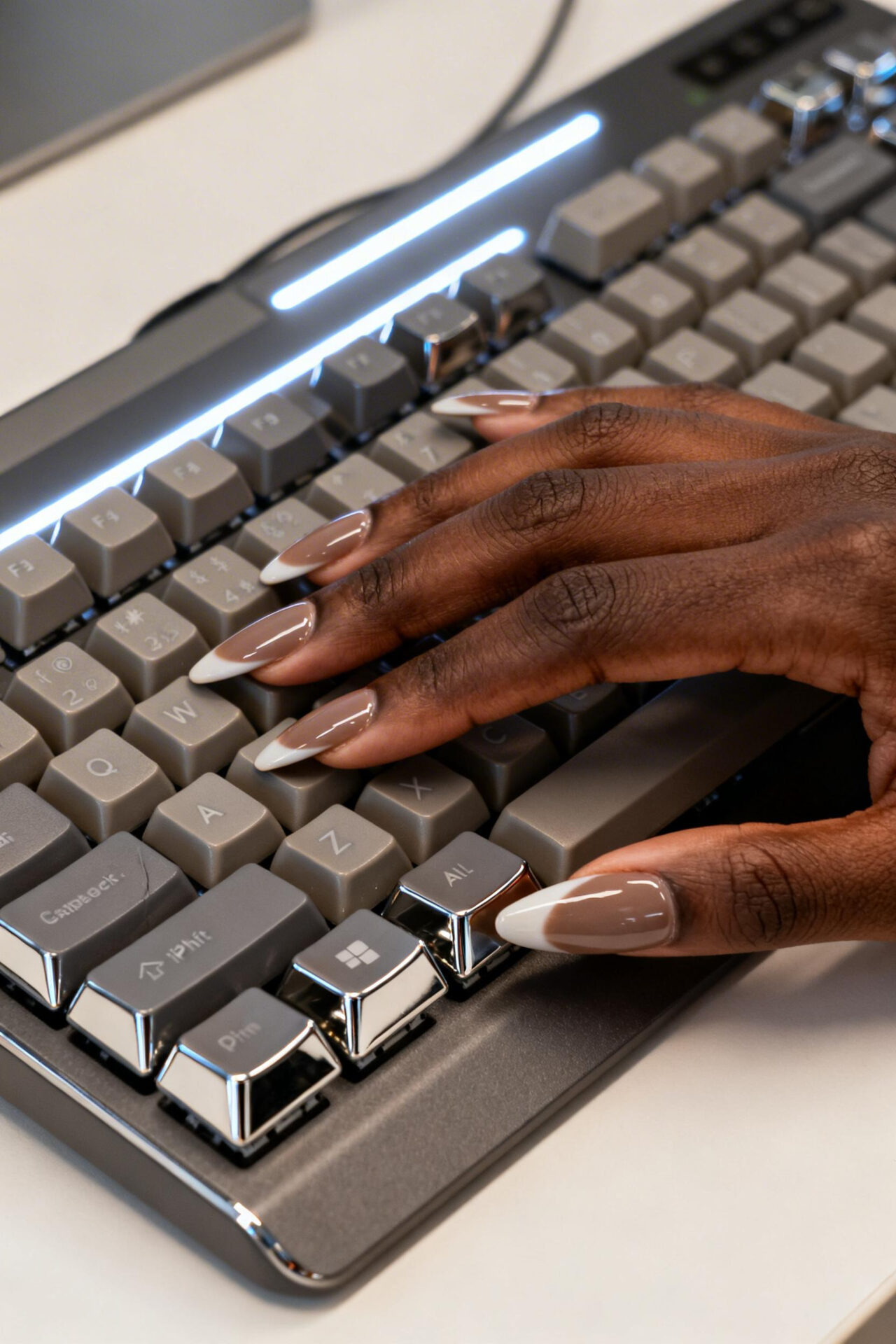 Neutral Cat Eye Nails - taupe coffin ceramic