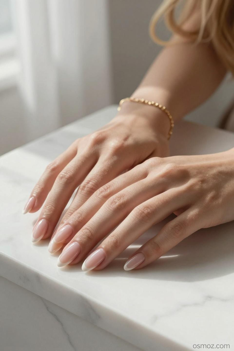 Nude Almond Nails warm peachy