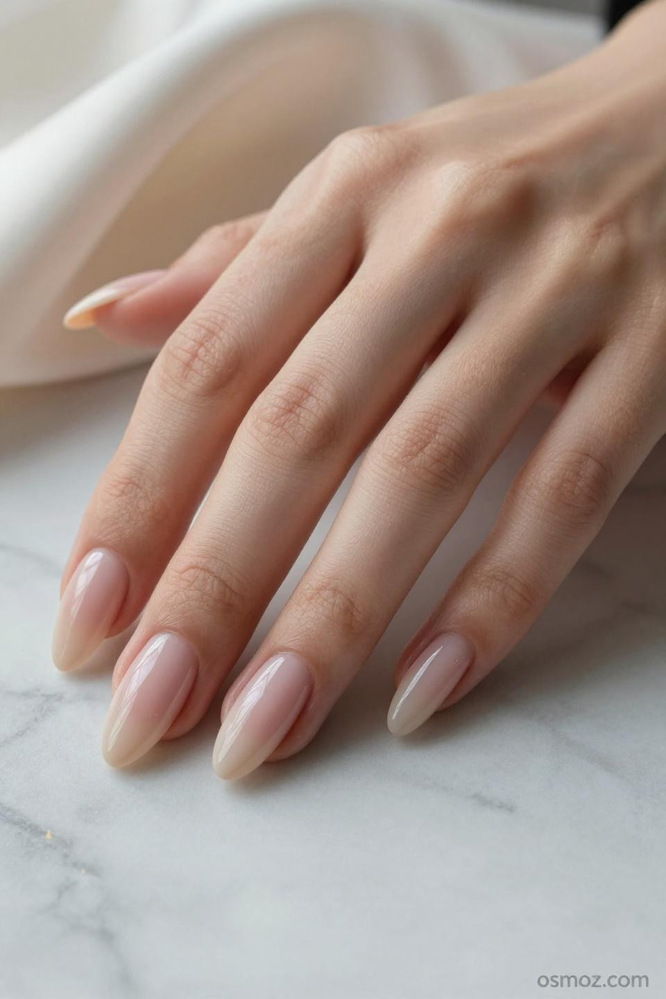 Nude Almond Nails with champagne