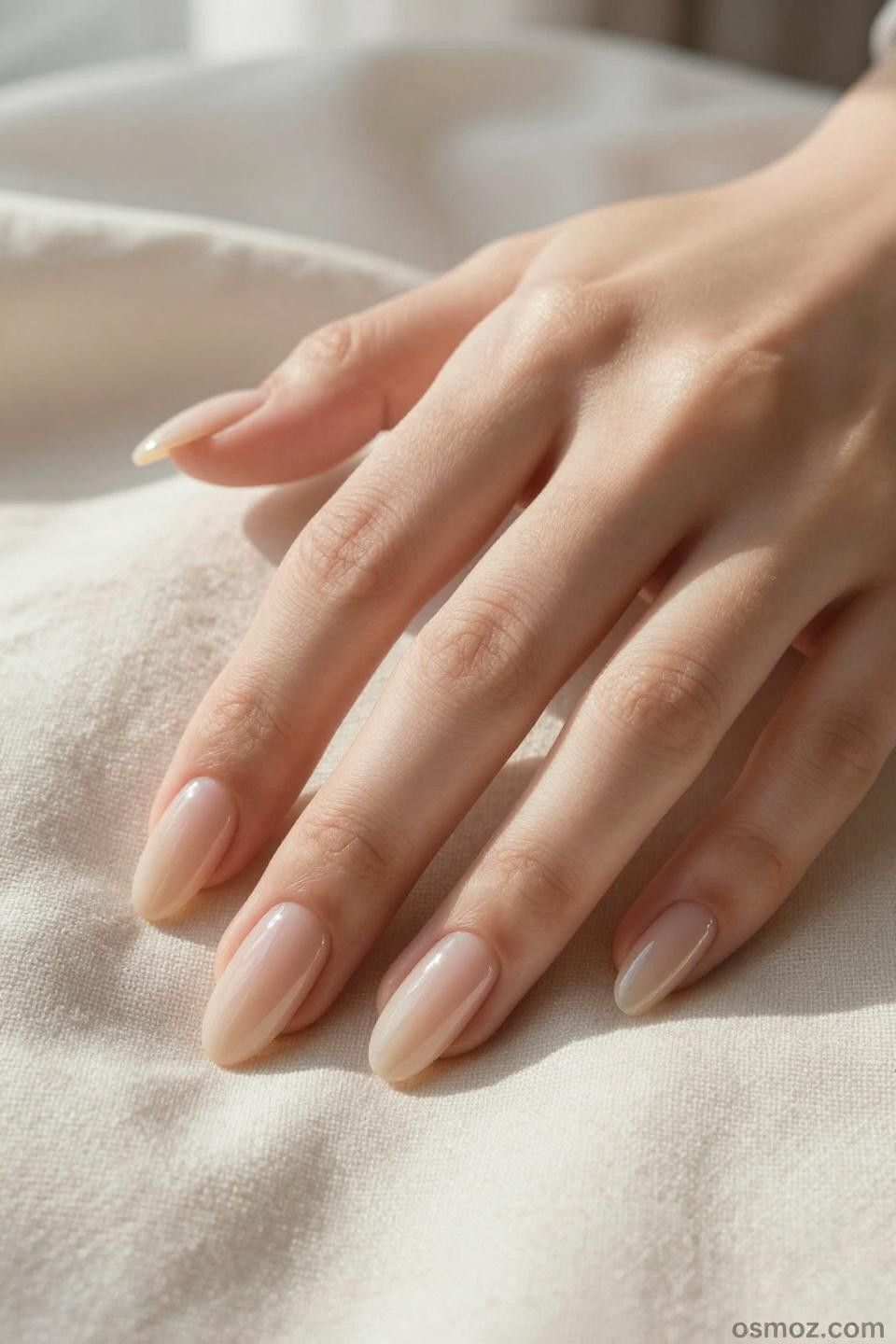 Nude Almond Nails glossy finish