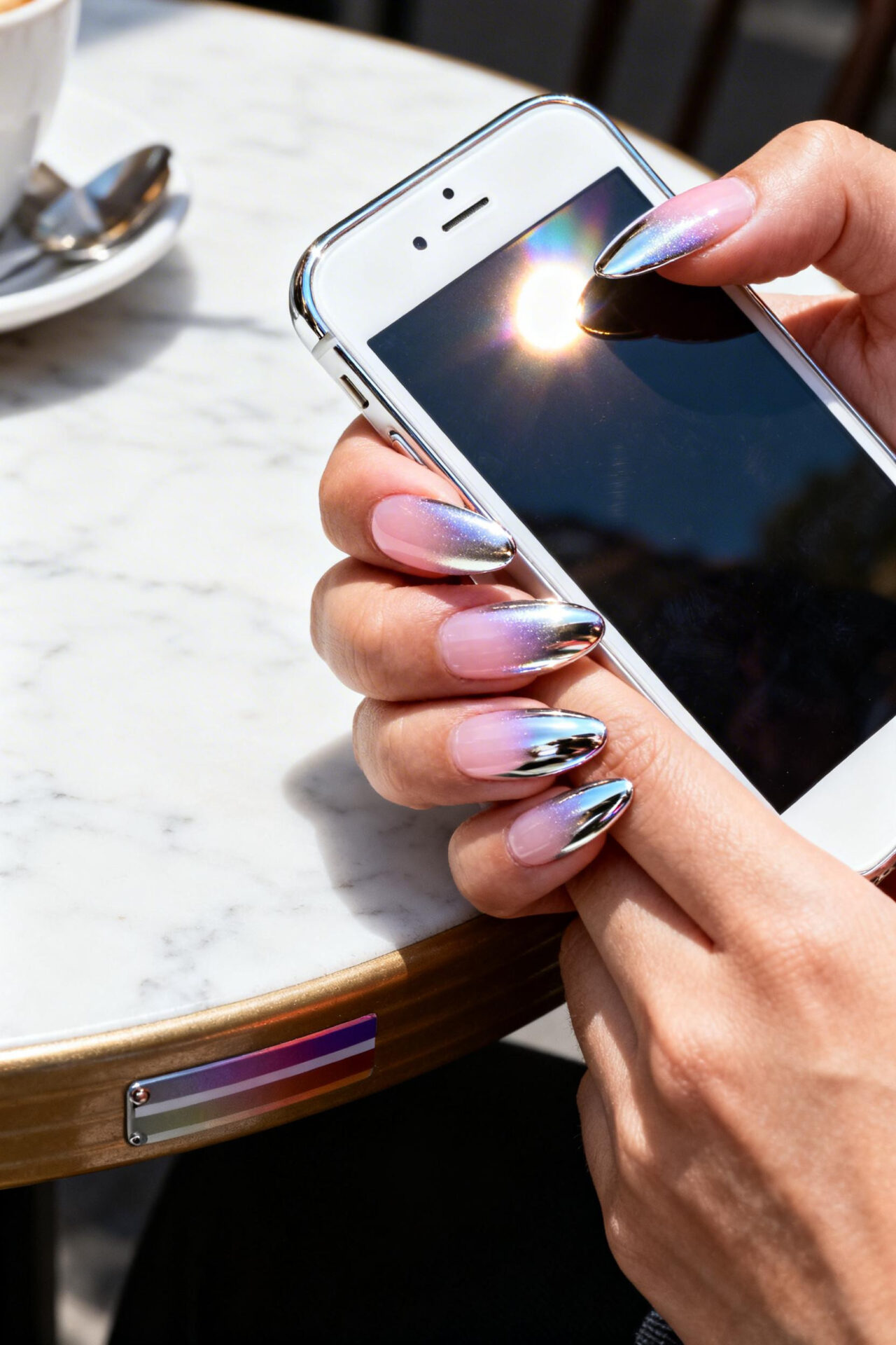 Cateyes Nails French Tip - chrome almond design