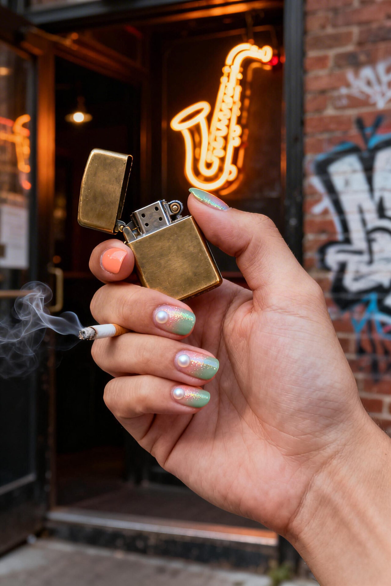 Cute Cat Eye Nails - peachy sage gradient