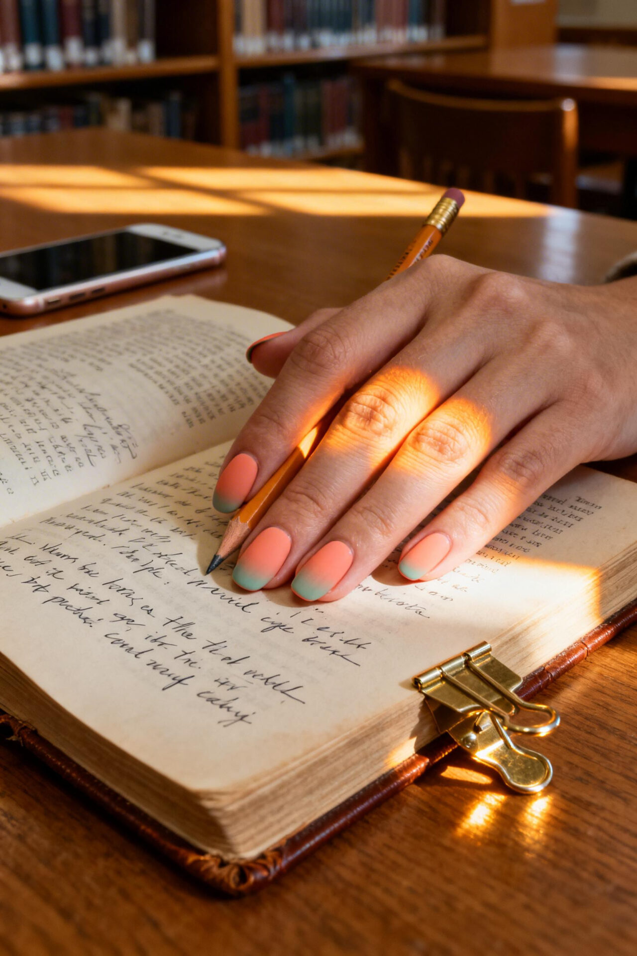 Cateyes Nails Design - peachy sage oval