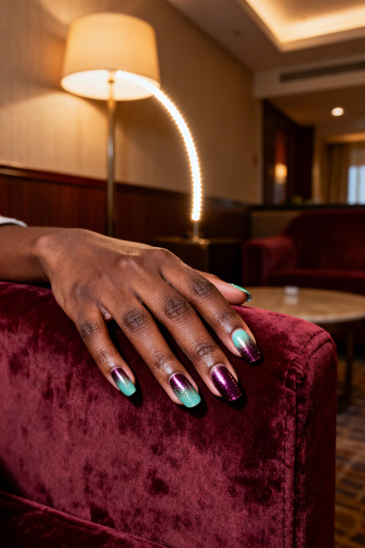 Ombre Cateye Nails - seafoam plum gradient