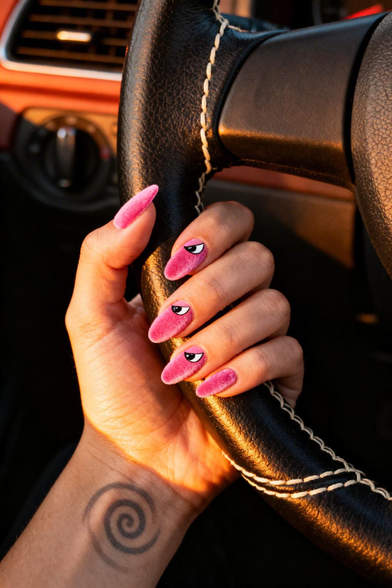 Pink cat eye nails almond acrylic