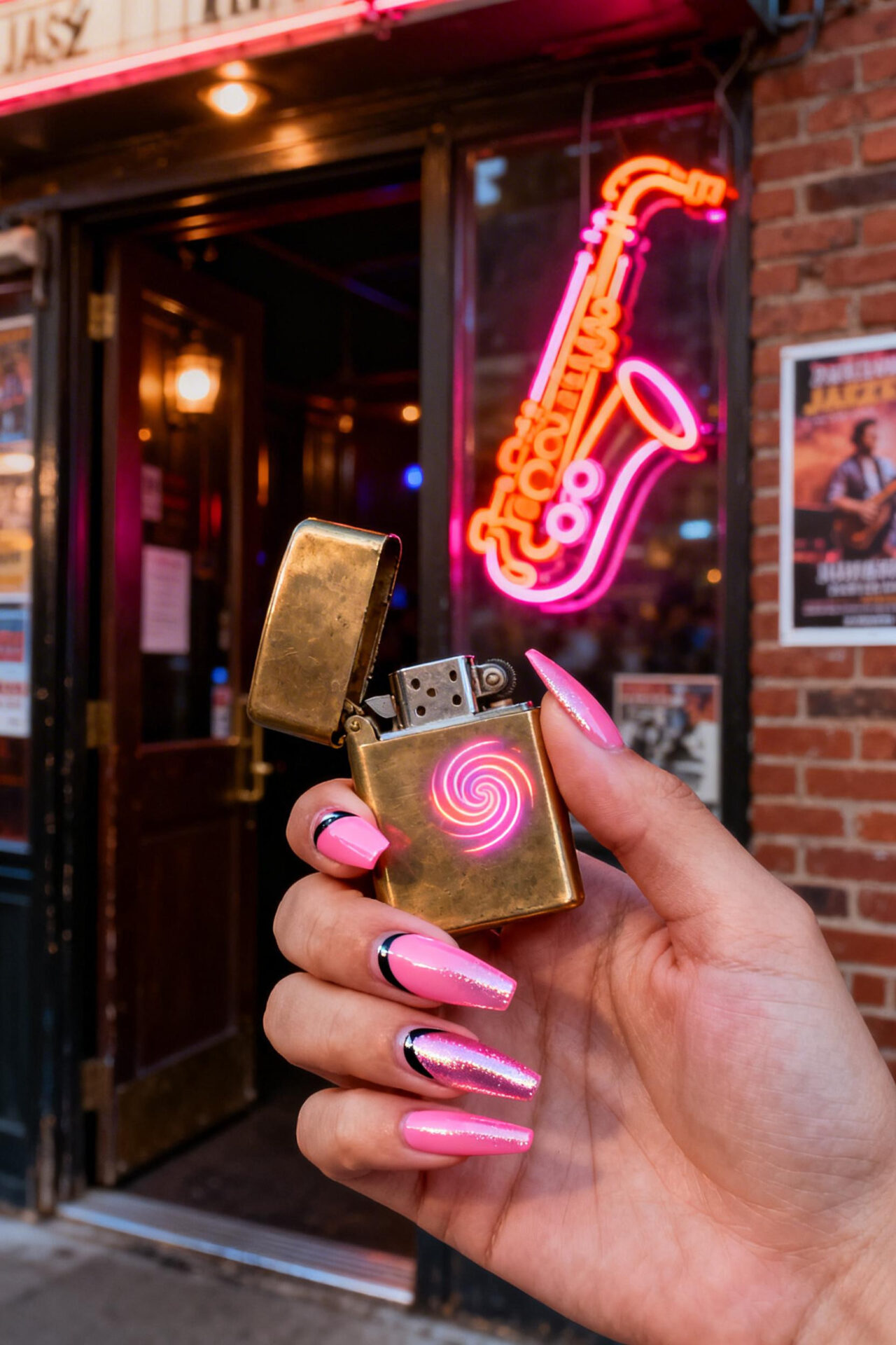 Pink cat eye nails chrome coffin acrylic