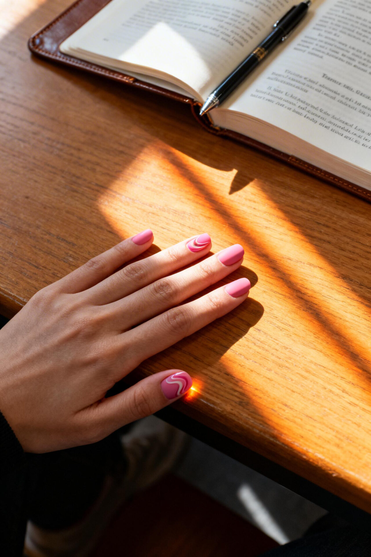 Pink cat eye nails short round elegant