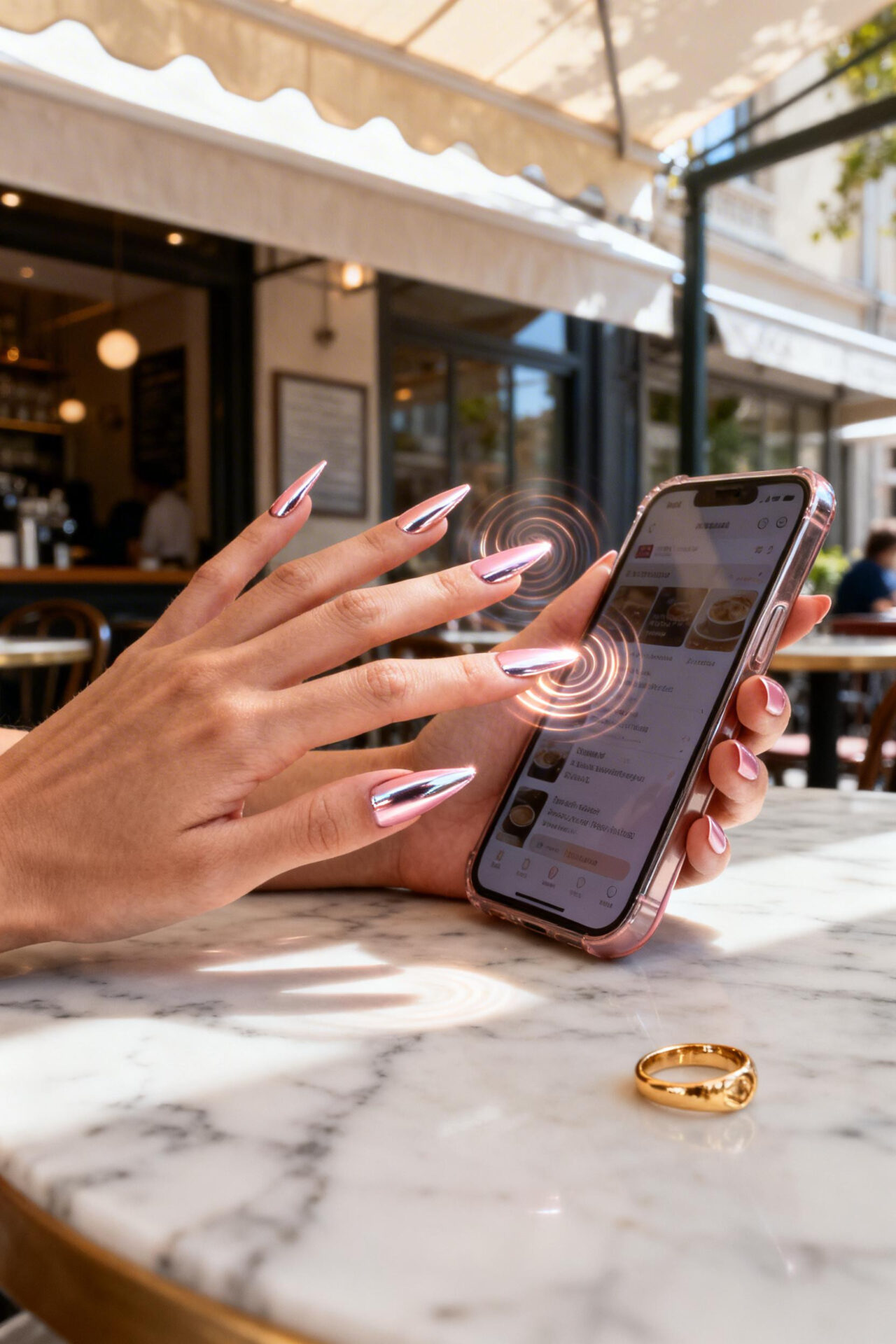 Pink cat eye nails stiletto acrylic