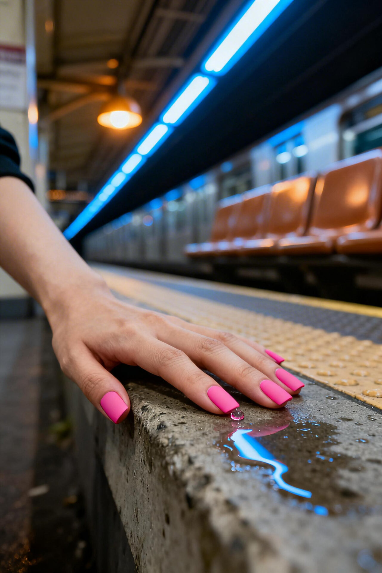 Short Square Acrylic Nails - bright pink matte