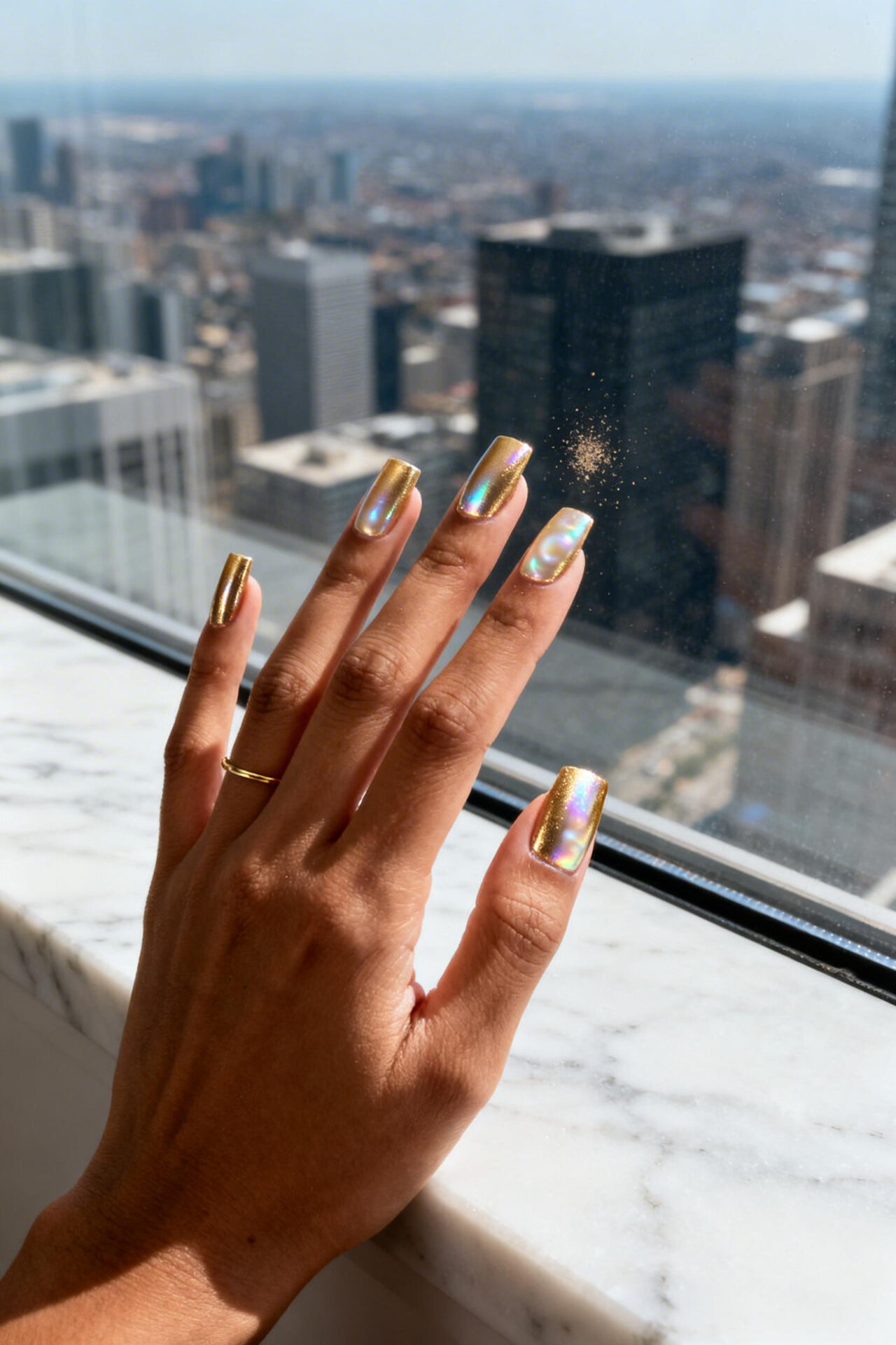 Pink French Tip Nails - champagne metallic