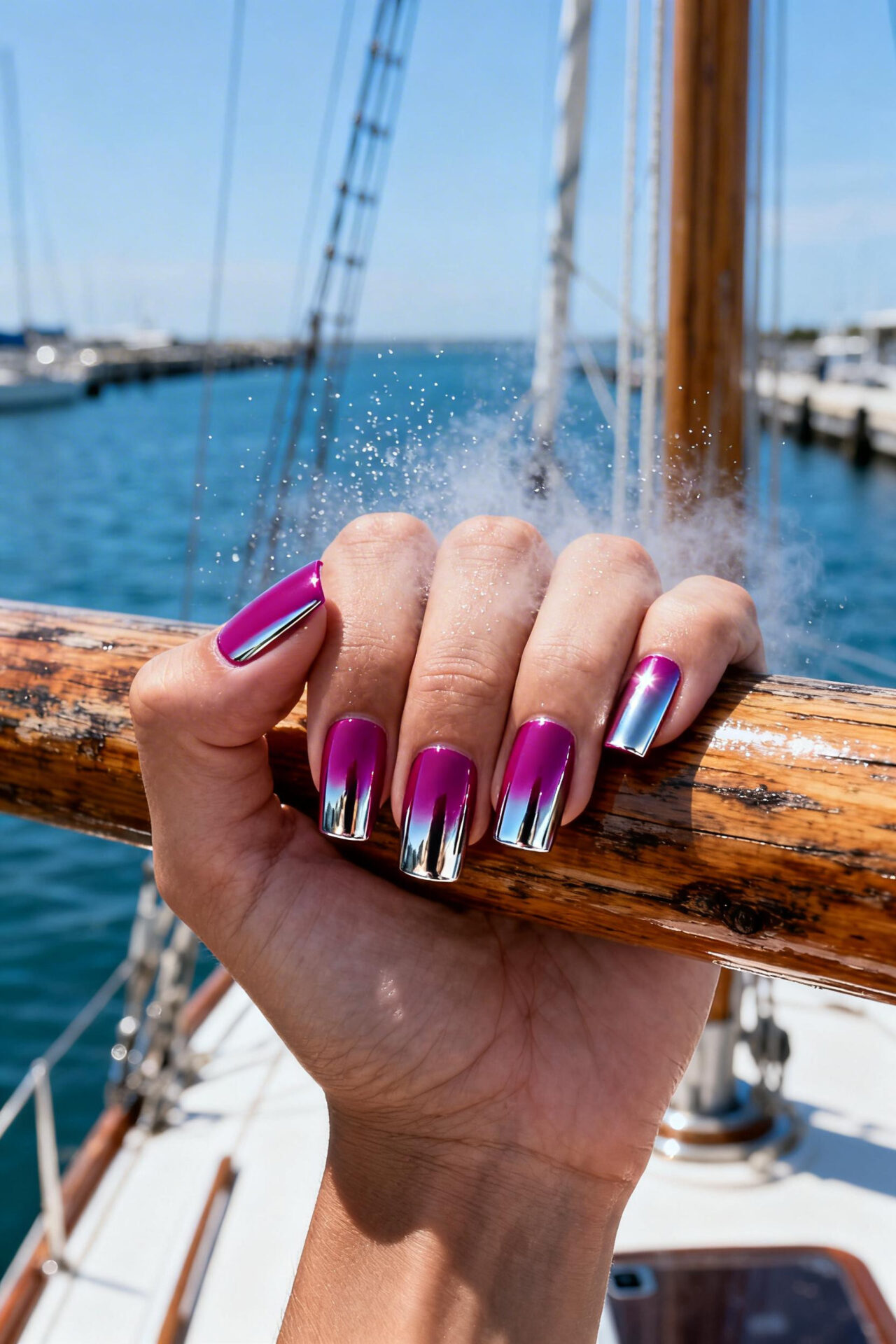 Milky Pink Nails - fuchsia chrome