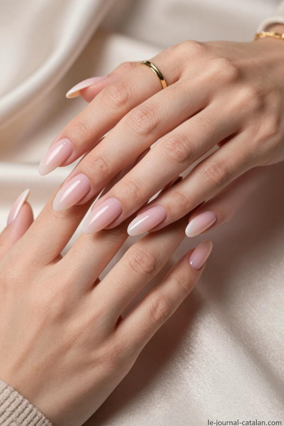 Almond Nails Ideas featuring classic nude pink with professional mirror finish