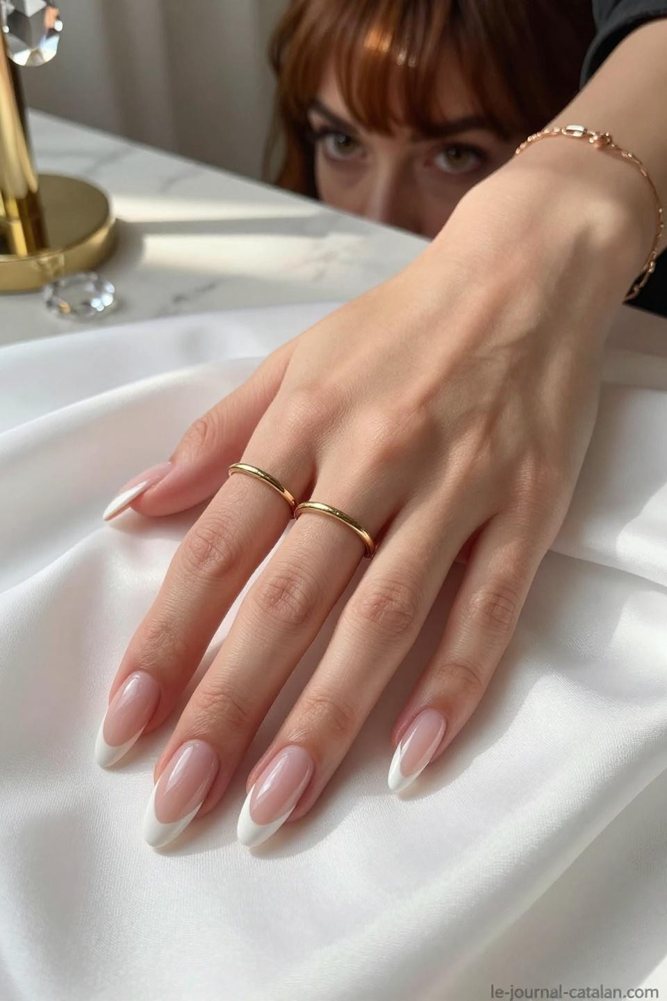 Elegant Almond Nails featuring French gradient with dimensional gel finish