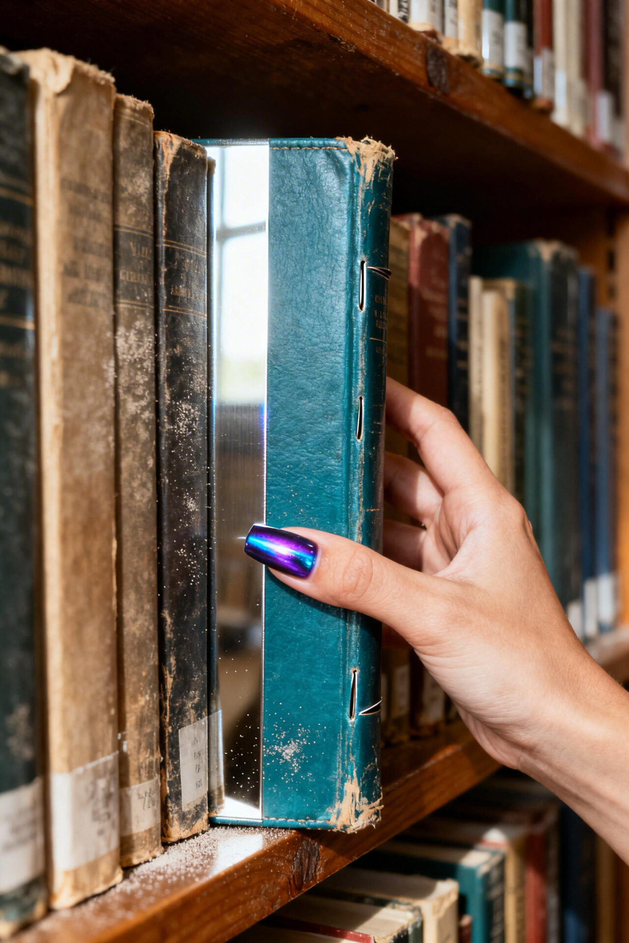 Purple cat eye nails chrome coffin square