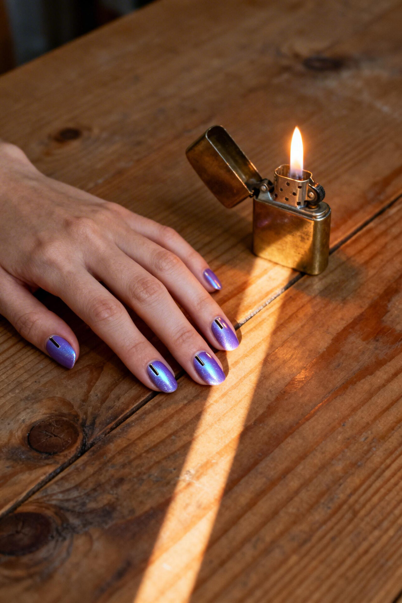 Purple cat eye nails chrome magnetic