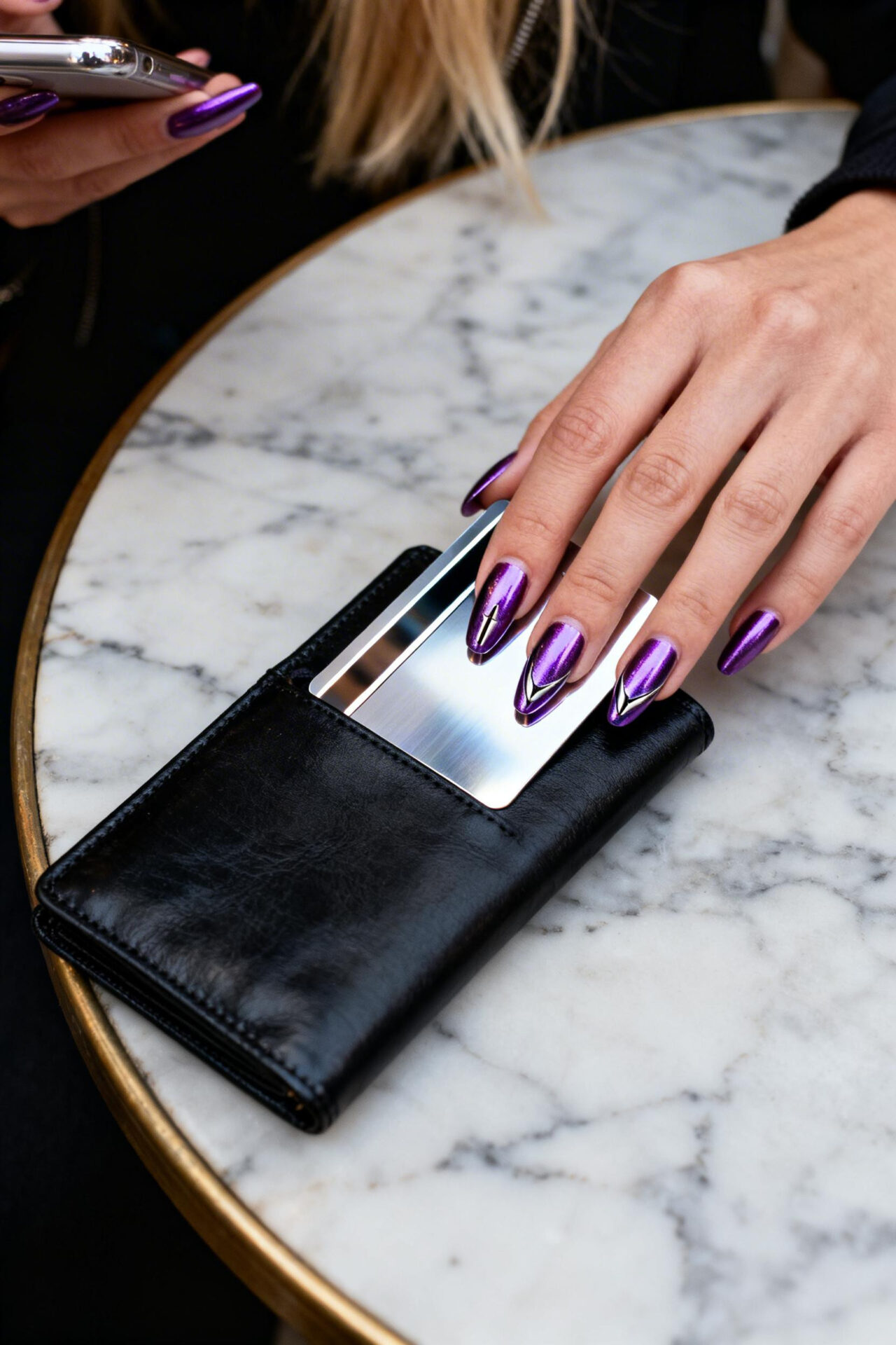 Purple cat eye nails coffin acrylic