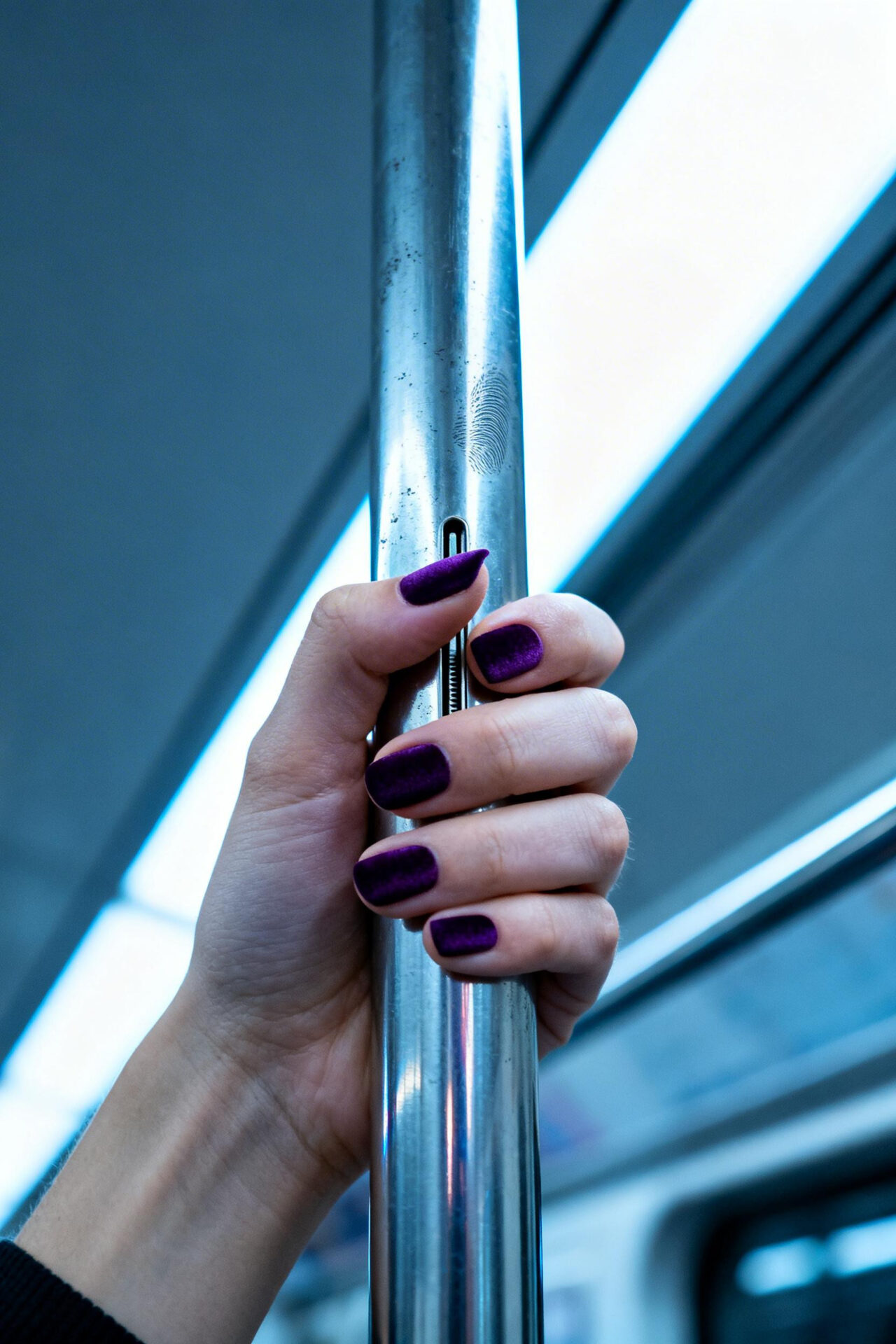 Purple cat eye nails dark matte acrylic