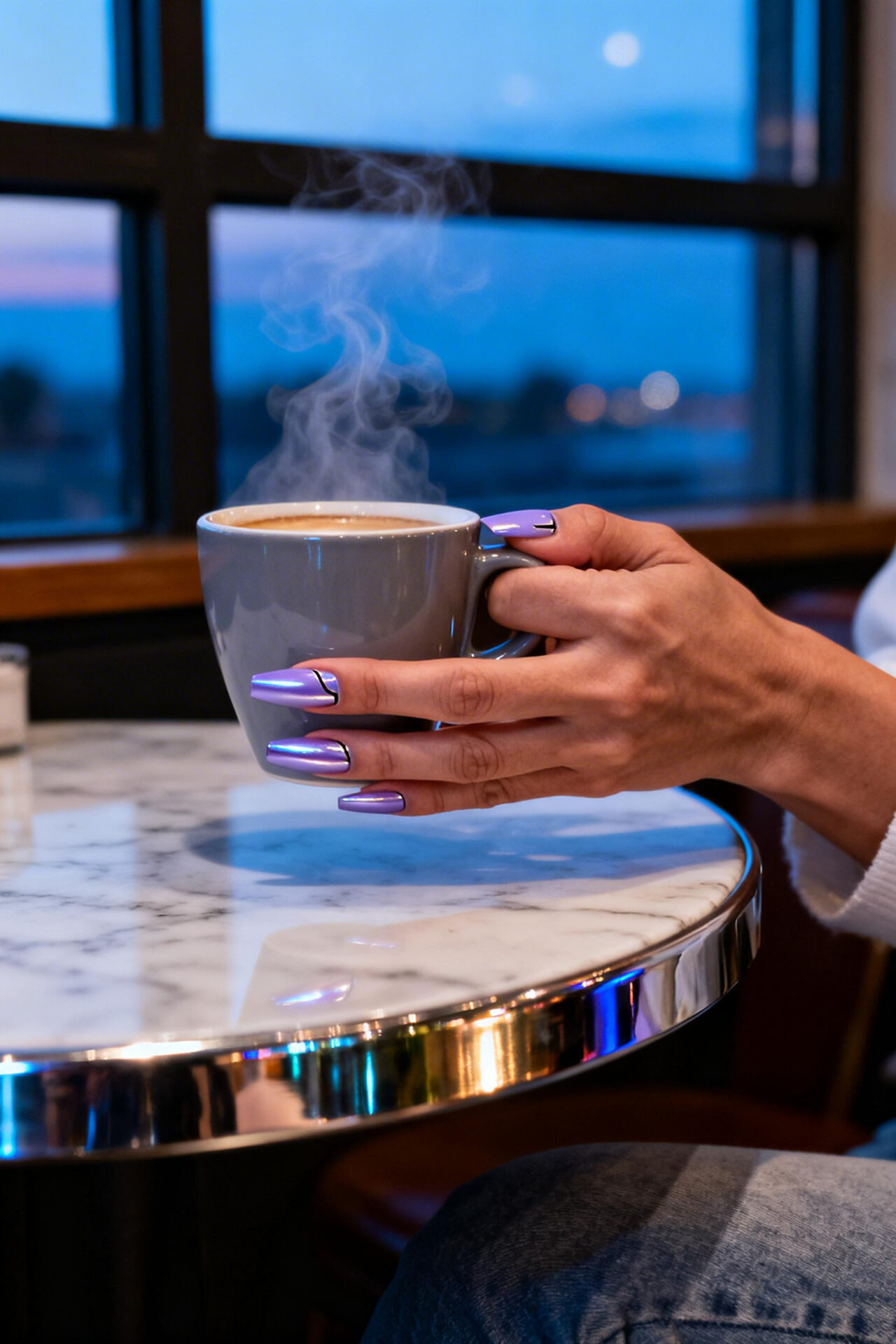 Purple cat eye nails lavender chrome coffin