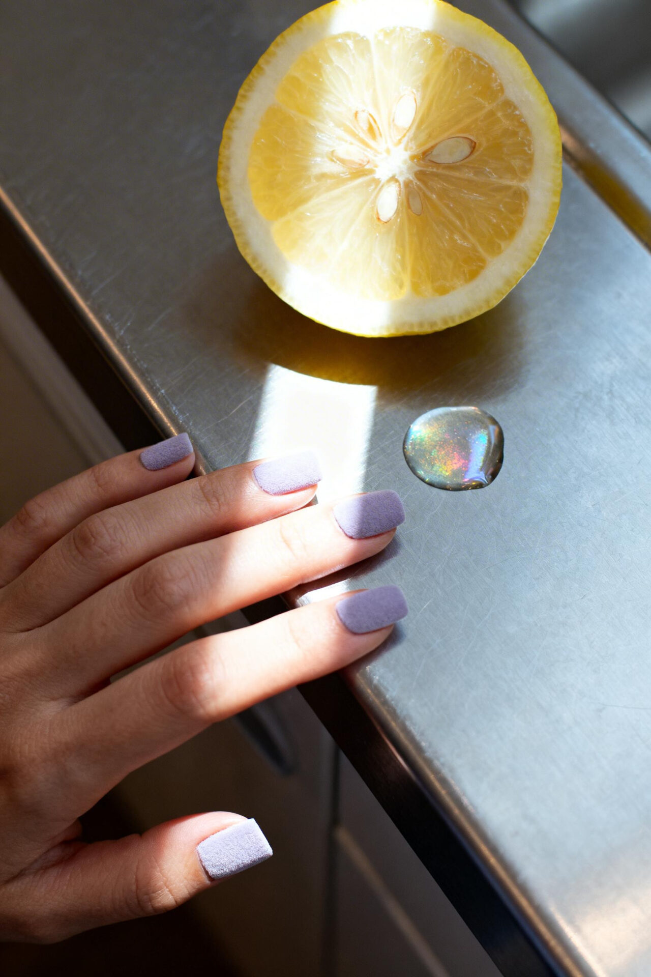 Purple cat eye nails lavender matte short square
