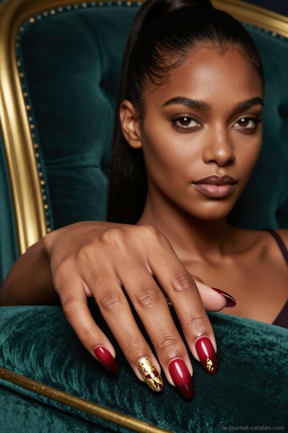 Red Almond Nails burgundy gradient ombre cherry red nail art