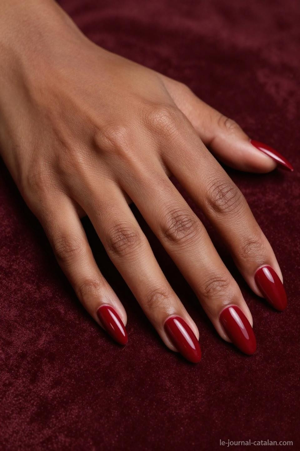 Red Almond Nails cherry red glossy finish salon manicure